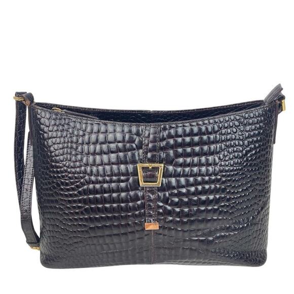 ETIENNE AIGNER Leather Shoulder Bag Croc Embossed in Chocolate - Picture 1 of 14